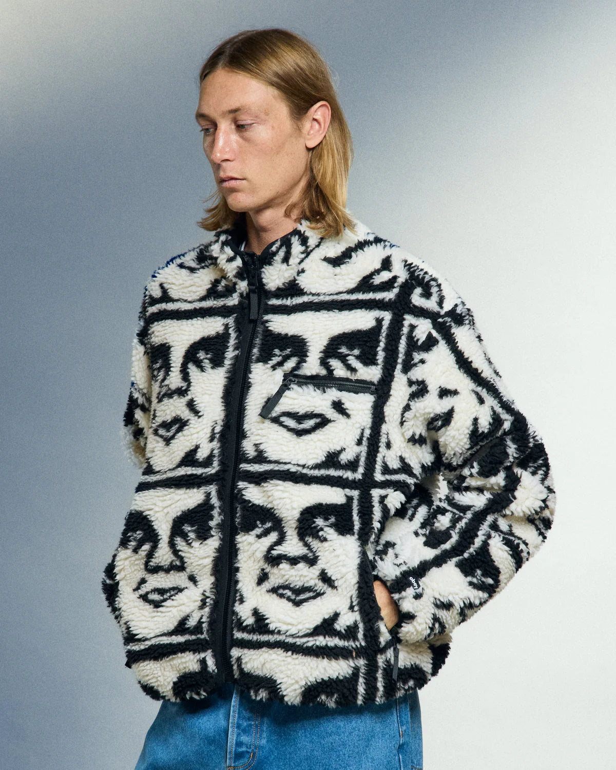 Obey Repeated Icon Sherpa Jacket (Black Multi)